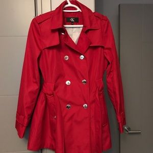 NWOT Calvin Klein Poppy Red Belted Trench Coat